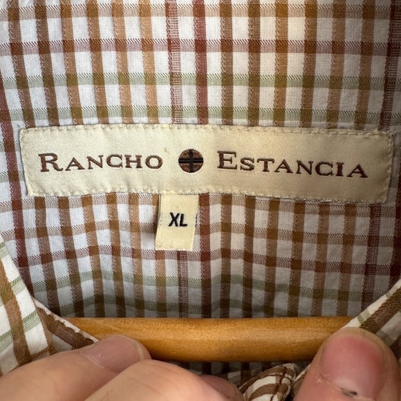 RANCHO Estancia Men's Vintage Mini Check Long Sleeve Button Shirt Brown Size XL - Picture 4 of 12
